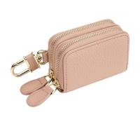 sourcing map Genuine Leather Car Key Fob Case, Universal Car Key Fob Holder, Double Layer Zipper Key Case Bag for Men Women, Pink
