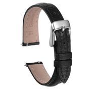 sourcing map Genuine Leather Watch Bands 12mm Flat Quick Replacement Cowhide Leather Watch Strap Elegant Women Men Watch Strap with Stainless Buckle Clasp for Classic SmartWatch, Black
