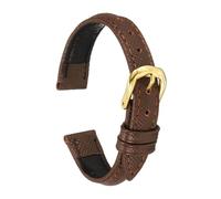 sourcing map Genuine Leather Watch Bands 12mm Thin Grain Replacement Cowhide Leather Strap Elegant Women Men Watch Strap with Stainless Buckle Clasp for Classic SmartWatch, Brown Gold Tone