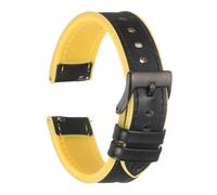 sourcing map Genuine Leather Watch Bands 22mm Width Soft Quick Release Watch Bands with Silicone Waterproof Lining, Black Yellow
