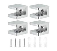 sourcing map Glass Shelf Clamp, 4Pcs Brass Glass Clamp for 8-10mm Thick Glass, Adjustable Glass Shelf Bracket Support Holder, Silver