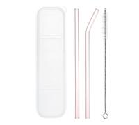 sourcing map Glass Straw, 2pcs 8 inch Long Reusable Straws, Travel Tumbler Replacement Straw Long with Cleaning Brush and Box for Frozen Bubble Tea Drinks, Pink