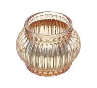 sourcing map Glass Tea Light Candle Holder, Round Pinstripes Crystal Glass Votive Candle Holder for Desk Table Centerpiece, Wedding, Party, and Home Decor(Orange)