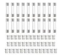 sourcing map Glass Tube Fuses, 6x30mm 1A 250V Quick Fast Blow Glass Cartridge Tube Fuse with 50pcs Safety Clip for Replacing or Repairing Many Home Electronics(Pack of 25)