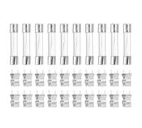 sourcing map Glass Tube Fuses, 6x30mm 5A 250V Slow Fast Blow Glass Cartridge Tube Fuse with 20pcs Safety Clip for Replacing or Repairing Many Home Electronics(Pack of 10)