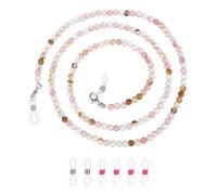 sourcing map Glasses Chain for Women, Natural Stone Beaded Eyeglass Holder Necklace, 28 Inch Bohemia Crystal Sunglasses Strap Lanyard with Silicone Loops, Clear Pink