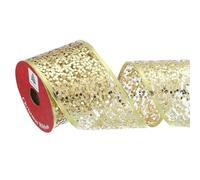 sourcing map Glitter Mesh Wired Ribbon, 2.5 Inch x 10 Yard Sparkling Edge Ribbon for Christmas Tree for Gift Wrapping Bow Wreath Crafts Wedding Party Decoration, Gold