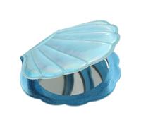 sourcing map Glitter Pocket Mirror, 1x/2x Shell Shape Magnifying Double-Sided Portable Folding Hand-held Compact Makeup Mirror for Women Girls Purse Handbag, Blue