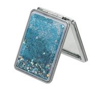 sourcing map Glitter Pocket Mirror, 1x/2x Square Magnifying Double-Sided Portable Folding Hand-held Compact Makeup Mirror with Moving Sand for Women Girls Purse Handbag Accessories, Blue