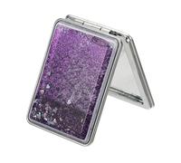 sourcing map Glitter Pocket Mirror, 1x/2x Square Magnifying Double-Sided Portable Folding Hand-held Compact Makeup Mirror with Moving Sand for Women Girls Purse Handbag Accessories, Purple