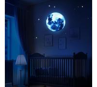 sourcing map Glow in The Dark Moon Sticker for Ceiling, 20cm Luminous Ceiling Wall Decor Stickers Glowing Moon Decals Stickers for Children Nursery Bedroom Living Room, Blue
