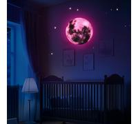 sourcing map Glow in The Dark Moon Sticker for Ceiling, 20cm Luminous Ceiling Wall Decor Stickers Glowing Moon Decals Stickers for Children Nursery Bedroom Living Room, Pink