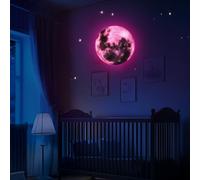 sourcing map Glow in the Dark Moon Sticker for Ceiling, 30cm Luminous Ceiling Wall Decor Stickers Glowing Moon Decals Stickers for Children Nursery Bedroom Living Room, Pink