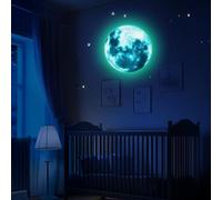 sourcing map Glow in The Dark Moon Sticker for Ceiling, 40cm Luminous Ceiling Wall Decor Stickers Glowing Moon Decals Stickers for Children Nursery Bedroom Living Room, Green
