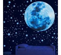 sourcing map Glow in the Dark Moon Wall Decal, Blue Luminous Adhesive Wall Stickers, 3D Glowing Stickers for Ceiling Bedroom Bedding Room Decoration