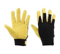 sourcing map Goatskin Leather Work Gloves with Hook and Loop, Breathable Driver Gloves Garden Glove for Driving, Gardening, Welding, Construction, Yellow, L, Pair of 1