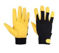 sourcing map Goatskin Leather Work Gloves with Hook and Loop, Breathable Driver Gloves Garden Glove for Driving, Gardening, Welding, Construction, Yellow, L, Pair of 2