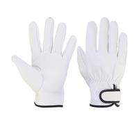 sourcing map Goatskin Leather Work Gloves with Hook and Loop, Driver Gloves Garden Glove for Driving, Gardening, Welding, Construction, White, M, Pair of 2