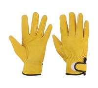 sourcing map Goatskin Leather Work Gloves with Hook and Loop, Driver Gloves Garden Glove for Driving, Gardening, Welding, Construction, Yellow, L, Pair of 2