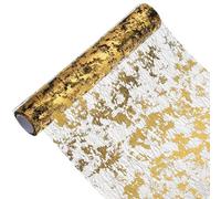 sourcing map Gold Black Table Runner Roll 11.4" x 108" Sequin Foil Metallic Mesh Table Runner Decor Table Decorations for Wedding, Birthday Party, Christmas, New Year