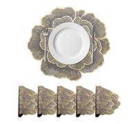 sourcing map Gold Edge Grey Floral Rose Round Placemats Set of 6 for Dinner Tables, Metallic Polyvinyl Pressed Placemats Washable Table Mats for Dinner Table Decor (15" x 15"/38 x 38cm)