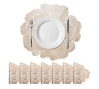 sourcing map Gold Edge White Floral Rose Round Placemats Set of 8 for Dinner Tables, Metallic Polyvinyl Pressed Placemats Washable Table Mats for Dinner Table Decor (15" x 15"/38 x 38cm)