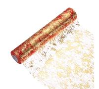 sourcing map Gold Red Table Runner Roll 11.4" x 45 Feet Sequin Foil Metallic Mesh Table Runner Decor Table Decorations for Wedding, Birthday Party, Christmas, New Year