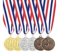 sourcing map Gold Silver Bronze Award Medals 2 Inch, 1st 2ed 3rd Place Metal Winner Medals with Neck Ribbon for Team Sports Games Party Favors 6 Pieces