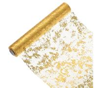 sourcing map Gold Table Runner Roll 11.4" x 30 Feet Sequin Foil Metallic Mesh Table Runner Decor Table Decorations for Wedding, Birthday Party, Christmas, New Year