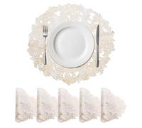 sourcing map Gold White Round Sea Water Shaped Placemats Set of 6 for Dinner Tables, Metallic Polyvinyl Pressed Placemats Washable Table Mats for Dinner Table Decor (15" x 15"/38 x 38cm)