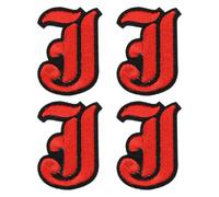 sourcing map Gothic Iron on Letter Patches, 2" Letter J Patches Sew-on Embroidered Alphabet Patch A-Z Old English Letters for DIY Clothes Jeans Jackets Bags, Red Black, 4pcs