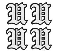 sourcing map Gothic Iron on Letter Patches, 2" Letter U Patches Sew-on Embroidered Alphabet Patch A-Z Old English Letters for DIY Clothes Jeans Jackets Bags, White Black, 4pcs