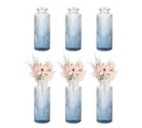 sourcing map Gradient Blue Glass Bud Vase Set of 6, Small Flower Vases for Centerpiece, Ribbed Vintage Clear Mini Vases in Bulk Assorted for Rustic Wedding Floral Party Home Table Decor