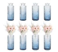 sourcing map Gradient Blue Glass Bud Vase Set of 8, Small Flower Vases for Centerpiece, Ribbed/Relief Vintage Clear Mini Vases in Bulk Assorted for Rustic Wedding Floral Party Home Table Decor
