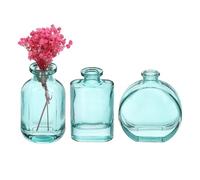 sourcing map Gray Cyan Glass Bud Vase Set of 3, Small Flower Vases for Centerpiece, Round Vintage Clear Mini Vases in Bulk Assorted for Rustic Wedding Floral Party Home Table Decor