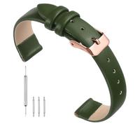 sourcing map Green B Genuine Leather Band 14mm Width, Flat Thin Elegant Leather Watch Strap Rose Gold Tone Buckle for Men and Women