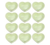 sourcing map Green Heart-Shaped Ceramic Side Dipping Bowl, 3" Porcelain Dish Bowl Set of 12, Mini Appetizer Plates Seasoning Dishes for Kitchen Home Wedding Party Restaurant