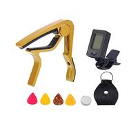 sourcing map Guitar Capo Square Clip-On Tuner Multifunctional for Acoustic Guitar, Electric Guitar, Bass Gold Tone Changer Clip 1 Set
