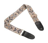 sourcing map Guitar Strap, Cotton Webbing Leather Ends Straps Vintage Embroidered 2" Wide Adjustable Straps with Light Gold Buckle for Acoustic, Electric, Bass Guitars, Beige-White Jacquard