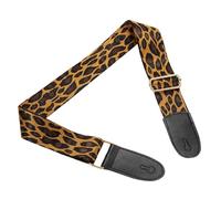 sourcing map Guitar Strap, Cotton Webbing Leather Ends Straps Vintage Embroidered 2" Wide Adjustable Straps with Light Gold Buckle for Acoustic, Electric, Bass Guitars, Brown Leopard