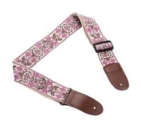 sourcing map Guitar Strap, Cotton Webbing Leather Ends Straps Vintage Embroidered 2" Wide Adjustable Straps with Black Plastic Buckle for Acoustic, Electric, Bass Guitars, Purple Pattern