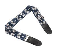 sourcing map Guitar Strap, Cotton Webbing Leather Ends Straps Vintage Embroidered 2" Wide Adjustable Straps with Silver Buckle for Acoustic, Electric, Bass Guitars, Navy Blue Jacquard
