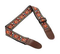 sourcing map Guitar Strap, Cotton Webbing Leather Ends Straps Vintage Embroidered 2" Wide Adjustable Straps with Black Plastic Buckle for Acoustic, Electric, Bass Guitars, Red
