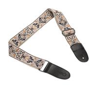 sourcing map Guitar Strap, Cotton Webbing Leather Ends Straps Vintage Embroidered 2" Wide Adjustable Straps with Black Buckle for Acoustic, Electric, Bass Guitars, Beige-White Jacquard