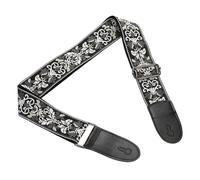 sourcing map Guitar Strap, Cotton Webbing Leather Ends Straps Vintage Embroidered 2" Wide Adjustable Straps with Black Buckle for Acoustic, Electric, Bass Guitars, Black-White Jacquard