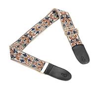 sourcing map Guitar Strap, Cotton Webbing Leather Ends Straps Vintage Embroidered 2" Wide Adjustable Straps with Light Gold Buckle for Acoustic, Electric, Bass Guitars, Red Jacquard