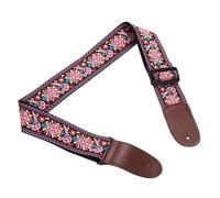 sourcing map Guitar Strap, Cotton Webbing Leather Ends Straps Vintage Embroidered 2" Wide Adjustable Straps with Black Plastic Buckle for Acoustic, Electric, Bass Guitars, Rose Red