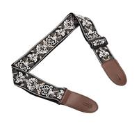 sourcing map Guitar Strap, Cotton Webbing Leather Ends Straps Vintage Embroidered 2" Wide Adjustable Straps with Black Plastic Buckle for Acoustic, Electric, Bass Guitars, Black-White