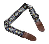 sourcing map Guitar Strap, Cotton Webbing Leather Ends Straps Vintage Embroidered 2" Wide Adjustable Straps with Black Plastic Buckle for Acoustic, Electric, Bass Guitars, Blue