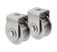sourcing map H Groove Wheel with Bracket, Stainless Steel Track Wheel Dia.1.9" Load 660 lbs Heavy Duty Rigid Caster for Inverted Rolling Gate Industrial Machines, 2 Pack, Silver Tone